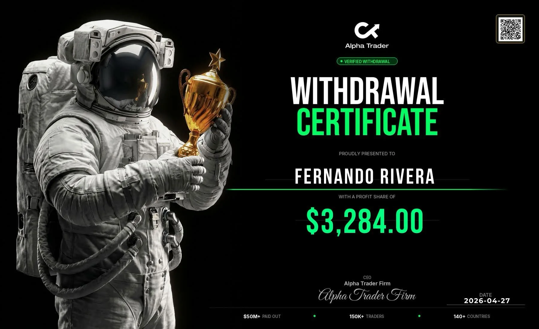 Withdrawal certificate for Fernando Rivera