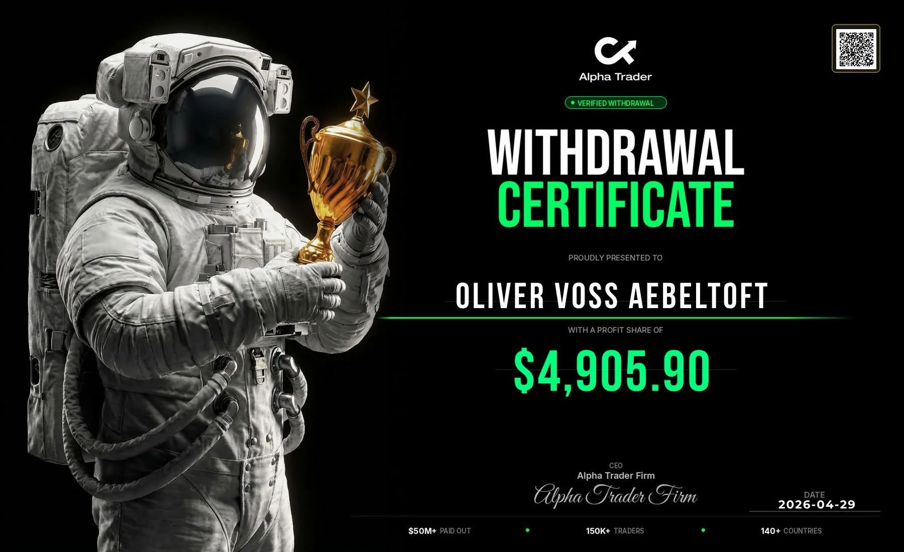 Withdrawal certificate for Oliver Voss Aebeltoft