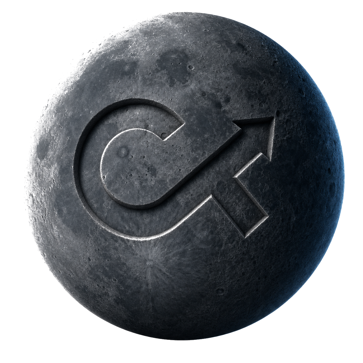 Alpha Trader Firm Futures Trading — Professional Funded Futures Accounts with logo engraved into moon surface